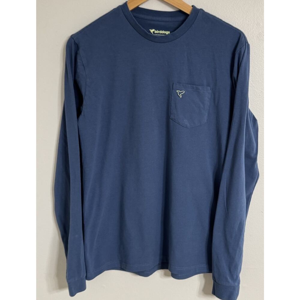 Birddogs Shirt Mens Size Medium Blue Long Sleeve Pocket Logo T-shirt Pull-Over